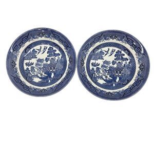 Churchill Blue Willow Set Of 2 Blue And White 7 3/4" Coupe Soup Bowls VGC